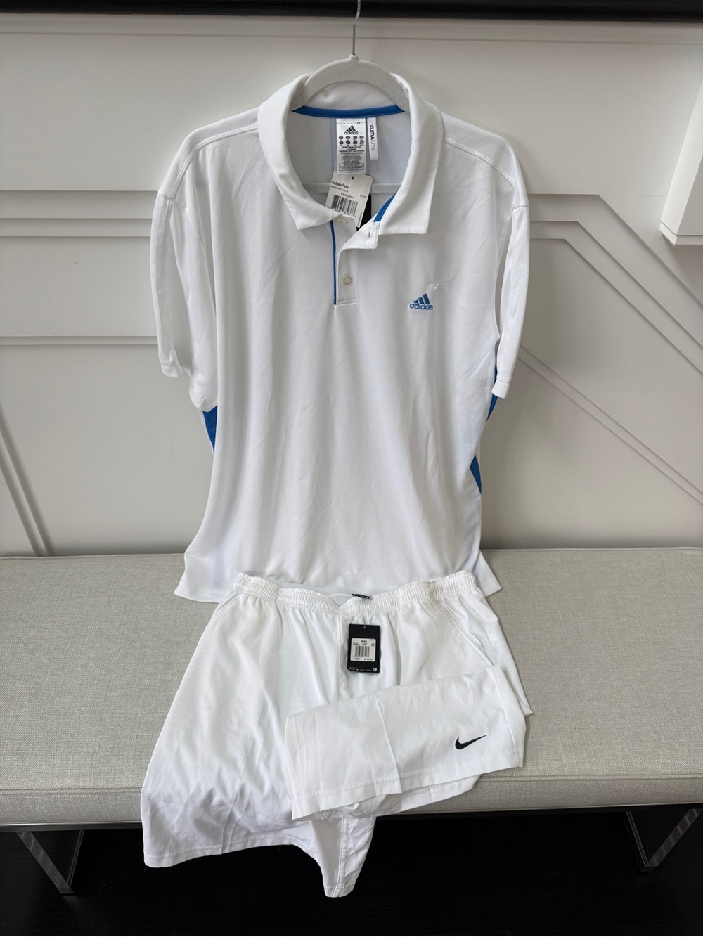 NWT Men’s Tennis Whites Outfit Adidas Polo & Nike Shorts XXL